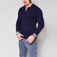 thumbnail image 2 of Pxiakgy t shirts for men Men's Round Neck Cotton Solid Button Long Sleeved T Shirt Casual Bottom Shirt mens t shirts mens tops Navy + L, 2 of 5