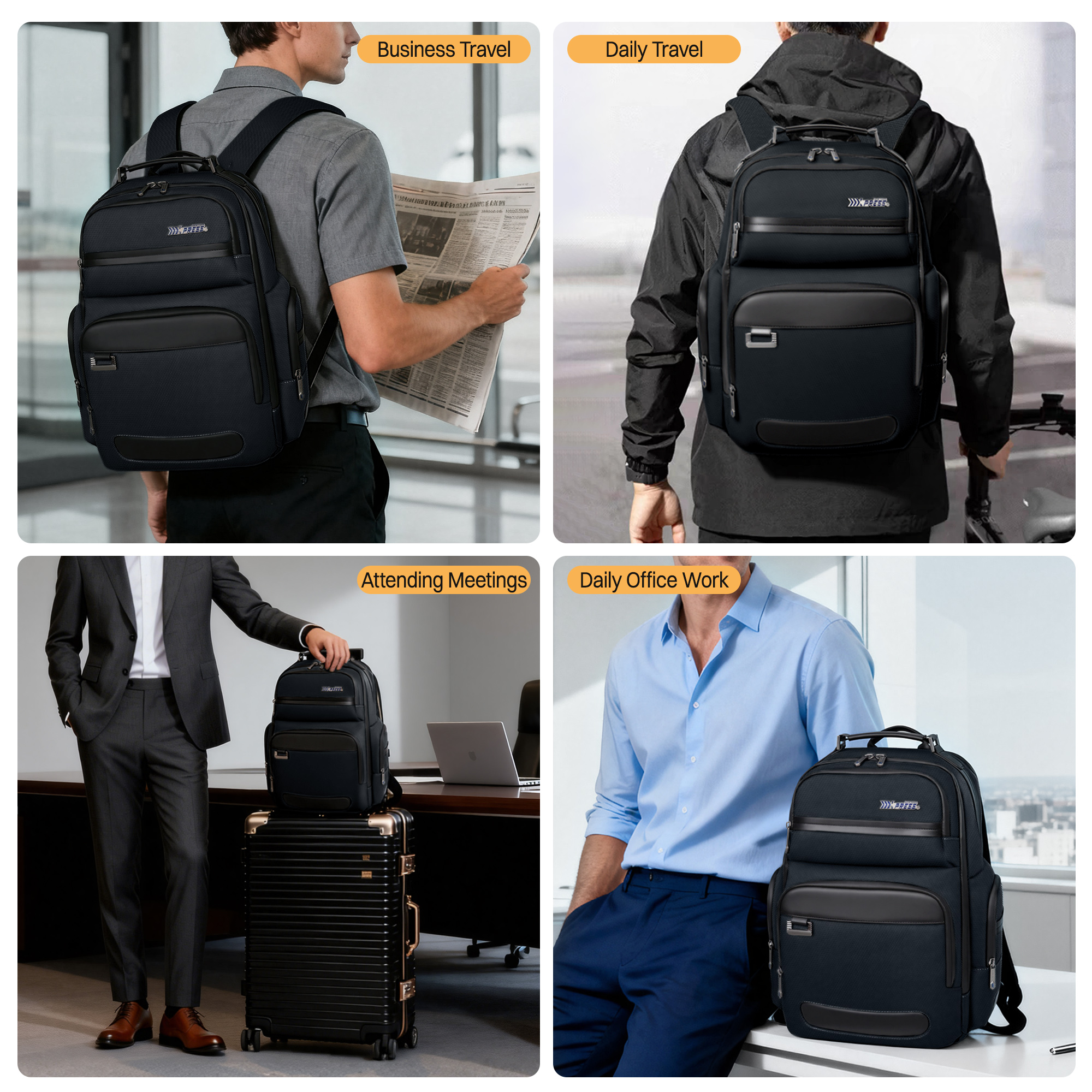 Laptop Backpack for Men Carry On Business Travel Backpack Large Casual Work Daypack Computer Bag Fits 15.6" Laptop, Blue, B00492