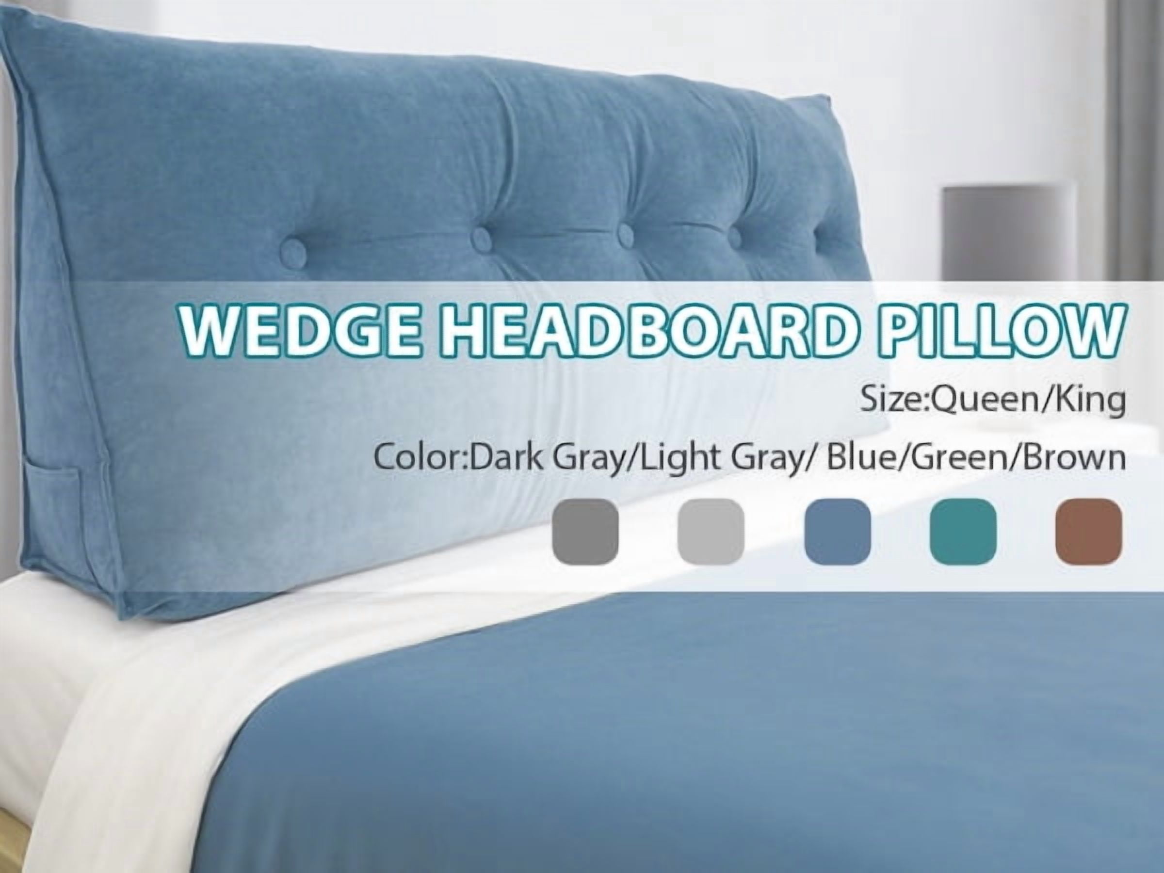 Bed Wedge Pillow for Headboard, King Triangle Headboard Pillow,Blue