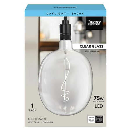 Feit Electric 3009075 75W Equivalence Cylinder E26 Filament LED Bulb Daylight  Clear - Medium