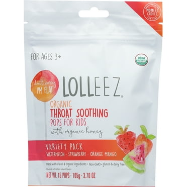 Lolleez Organic 2 Pack Throat Soothing Pops for Kids with Organic Honey, Multi Pack, 30 Count