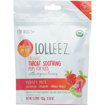 Lolleez Organic Throat Soothing Pops for Kids, Variety Pack, 15ct