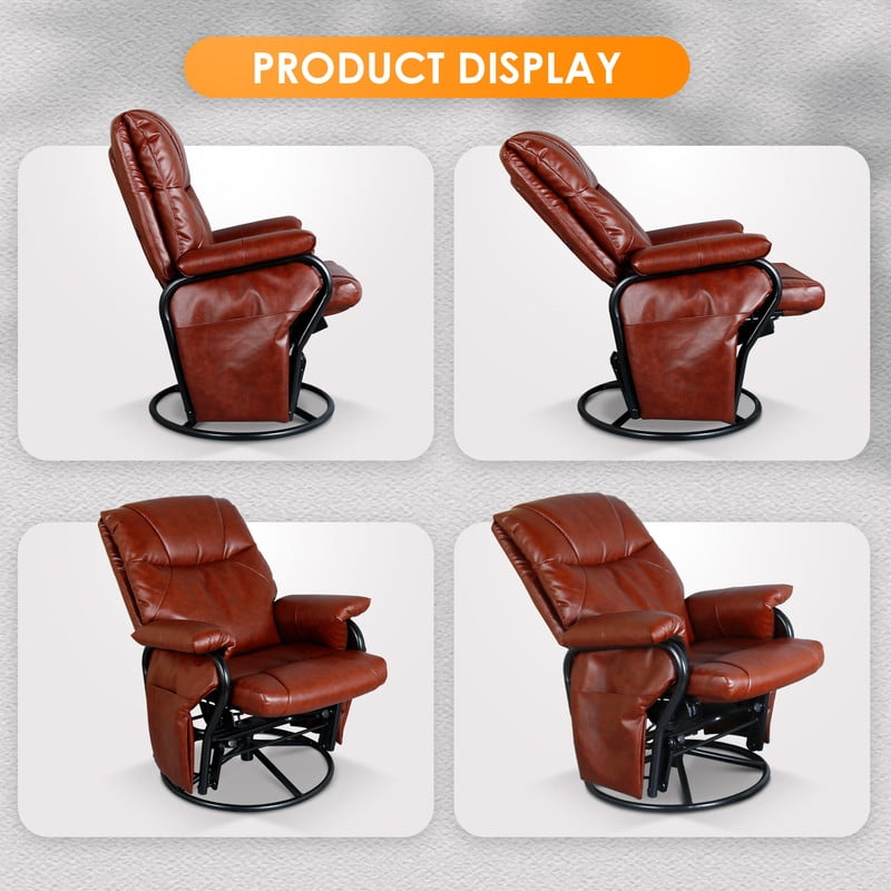 LAZZO Wide Space Brown Leather Glider Chairs with Ottoman