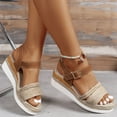 thumbnail image 4 of Mostsola Womens Sandals Peep Toe Wedge Espadrilles Casual Summer Beach Shoes Ankle Strap Heels, 4 of 8