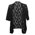 thumbnail image 6 of BODOAO Women's 3/4 Sleeve Open Front Cropped Lace Cardigan Summer Lightweight Hollow Out Knit Shrug Women's Autumn Patterned Lace Hollow Lace Solid Color Five Quarter Sleeved Cardigan Black L, 6 of 6