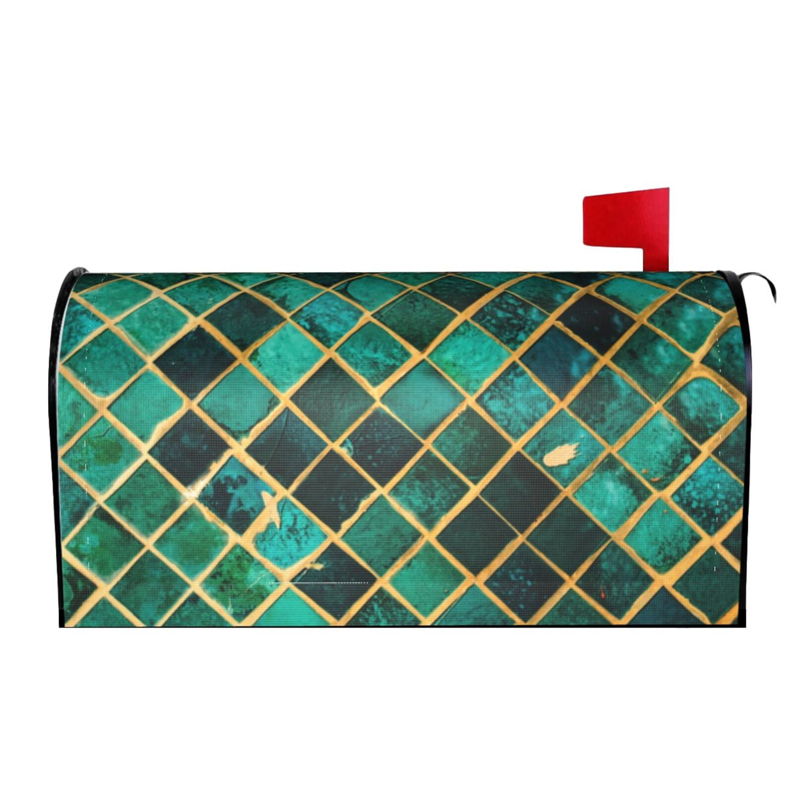 Picia Green Mosaic Glass Magnetic Mailbox Cover Standard Size-21x18 in