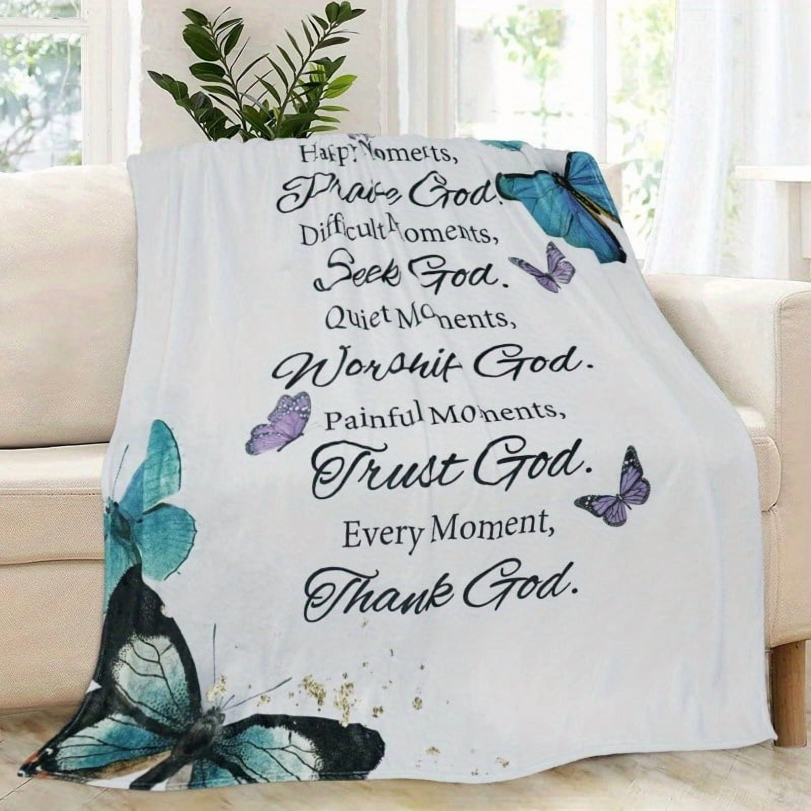 Christian Gifts for Women Inspirational Bible Verse Blanket Butterfly Blanket Religious Healing Warm Blanket Birthday Religious Gifts for Women