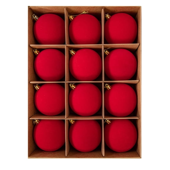 12 Pcs Velvet Christmas Ball Ornaments, 2.36 Inch Vintage Christmas Ornaments, Hanging Flocked Tree Decorations for Holiday Party Xmas, Christmas Tree Decorations