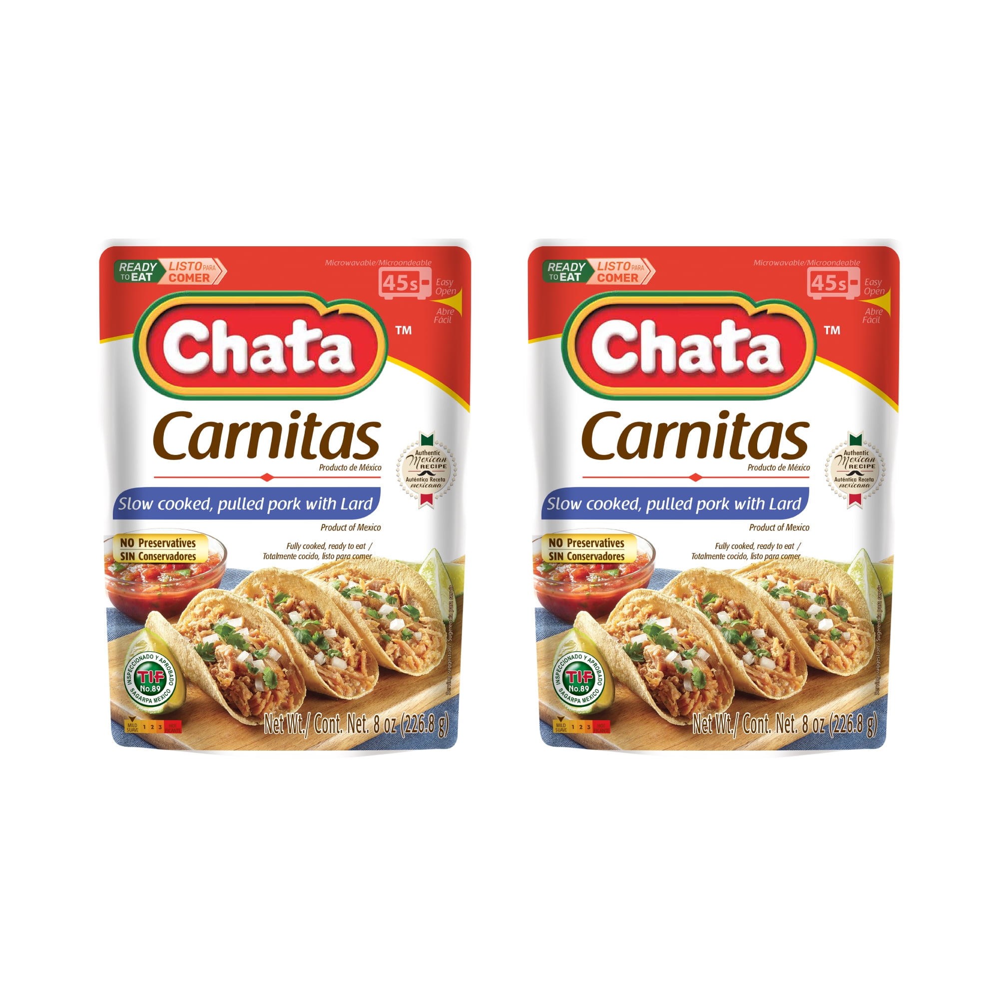 Chata Pork Carnitas Pouch 8oz Pack of 2
