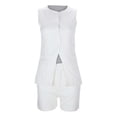 thumbnail image 5 of Women Shorts Sets Outfits Business Casual Sleeveless Solid Slit Vest And Shorts Spring Chic Suit Summer Outfits For Women White L, 5 of 6