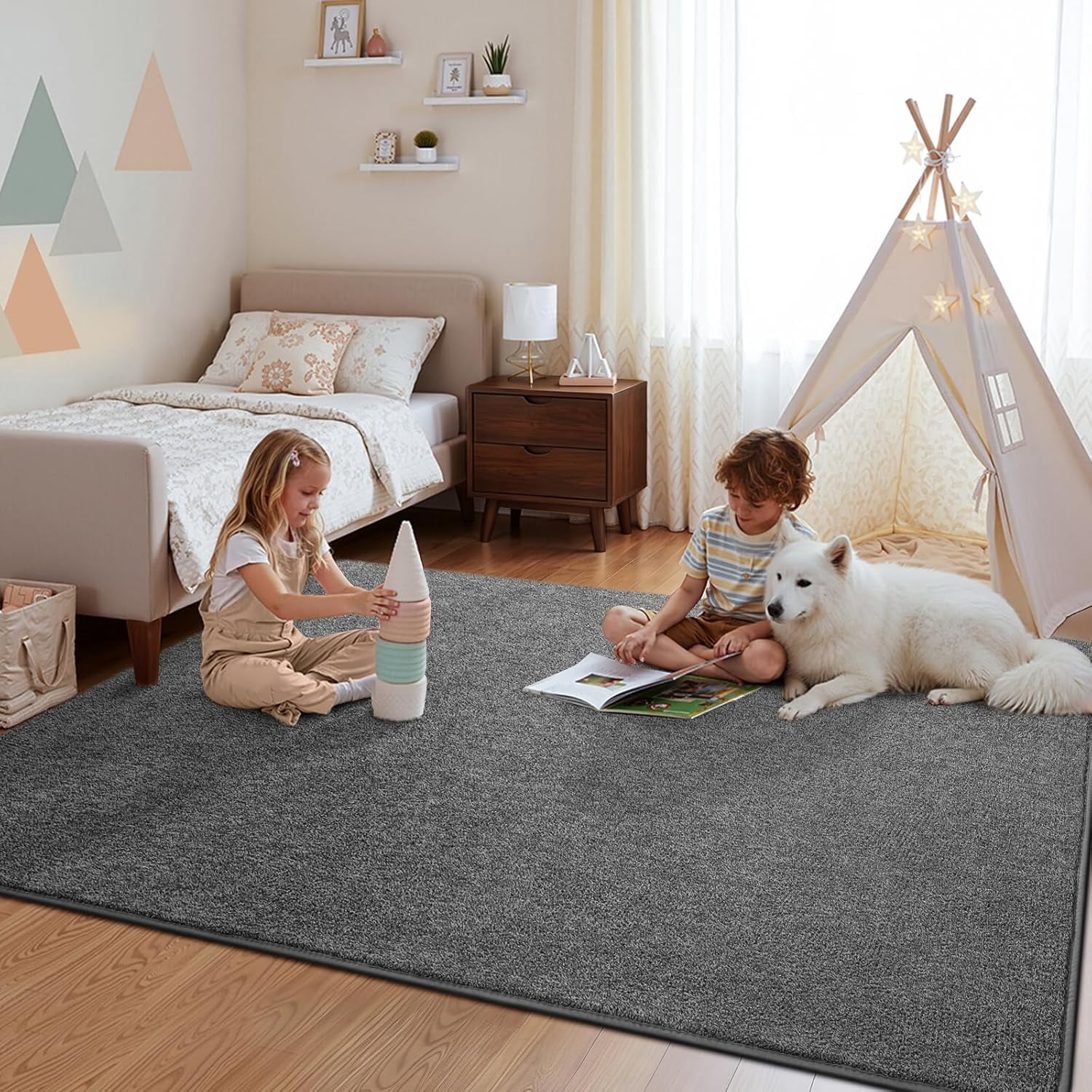 Noahas Soft Low Pile Rug Modern Area Rugs for Bedroom Living Room,Suitable for Boys Girls Teenagers and Adults with Super Soft Touch , Black Grey , 6' x 9'