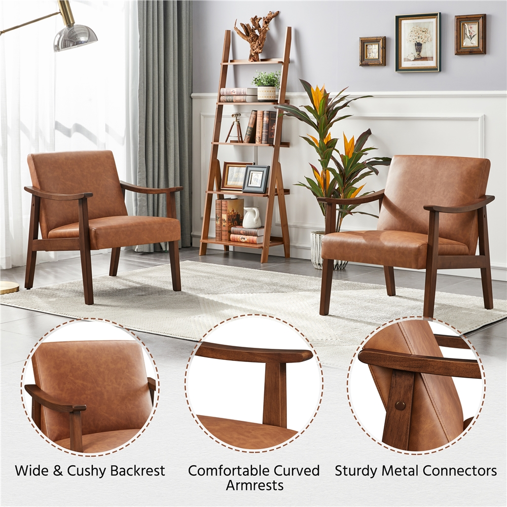 Alden Design Modern Accent Chair, Warm Brown Faux Leather photo 4