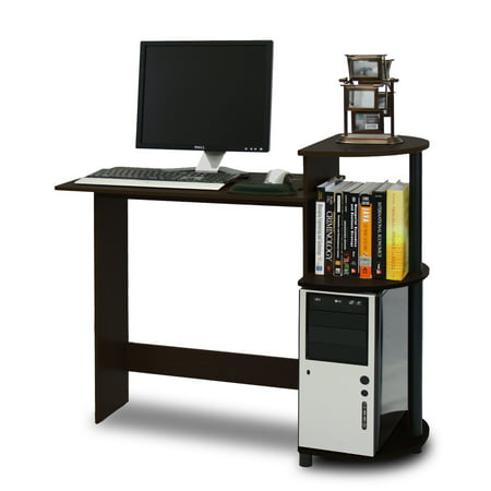 Furinno Compact Computer Desk with Shelves, Espresso/Black, 11181EX/BK