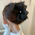 thumbnail image 2 of Black Tulle Bow Large Claw Clip Mesh Bowknot Hair Claw Clips Rhinestones Big Claw Clips for Thick Hair Ponytail Hair Claw Hair Clip Chiffon Hair Bows Hair Clips for Girls Hair Accessories for Women, 2 of 7