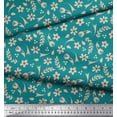 thumbnail image 3 of Soimoi Green Silk Fabric Seal Leaves & Periwinkle Floral Print Sewing Fabric Yard 42 Inch Wide, 3 of 3