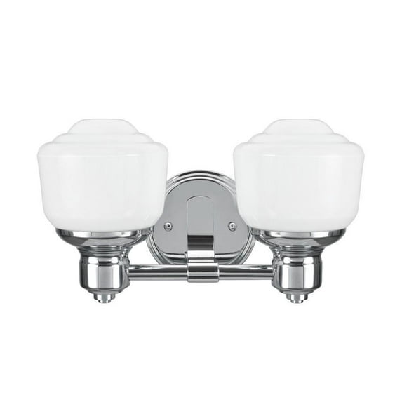 Aspen Creative 62077, Two-Light Metal Bathroom Vanity Wall Light Fixture, 13 1/4" Wide, Transitional Design in Chrome with Frosted Opal Glass Shade