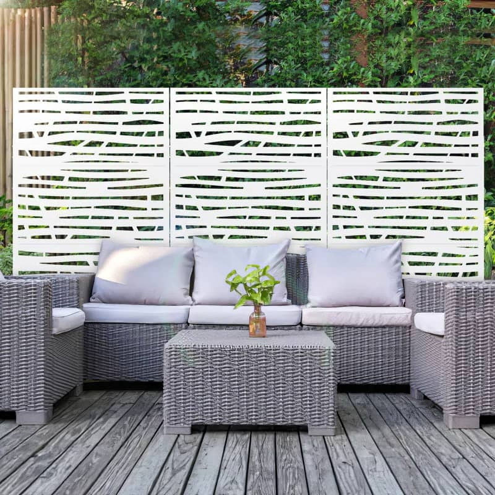 MAYEERTY 72"×47" Outdoor Privacy Screen, 3 Panels Freestanding Metal Decorative Screen, White
