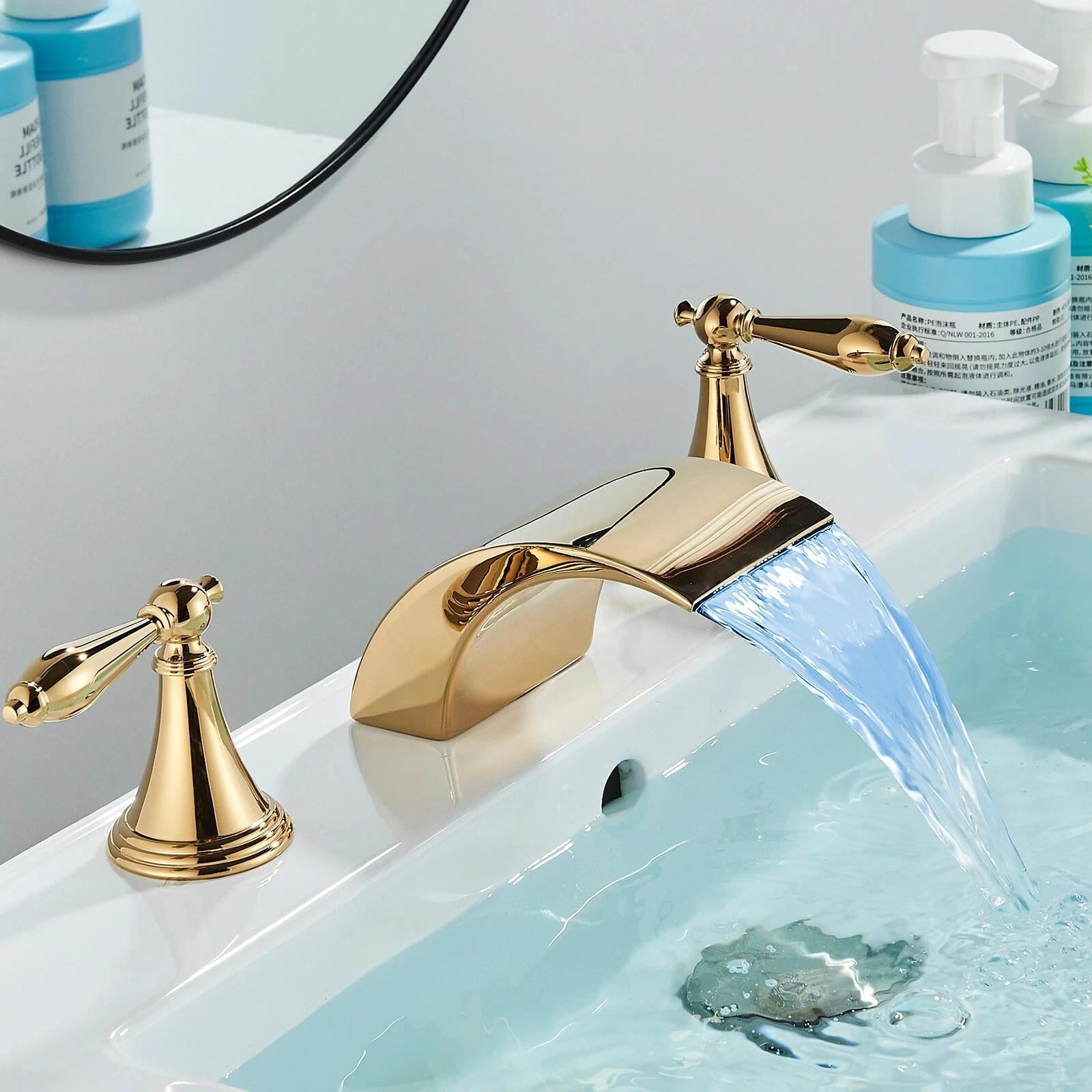 Gold 8" Widespread Bathroom Sink Faucet 3 Holes Vanity Basin Mixer Taps 2 Handle