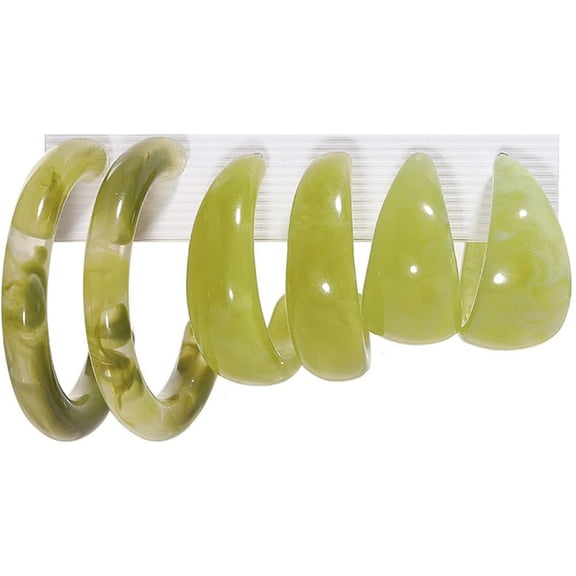 Minimalist Colorful Acrylic Resin 3pairs C Shape Round Circle Hoop Thick Chunky Wide Thin Acetic Acid Drop Dangle Earrings Set Vintage Boho Jewelry for Women