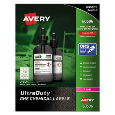 Avery 60506 UltraDuty GHS Chemical Labels, 2 x 2, White, 600 Labels