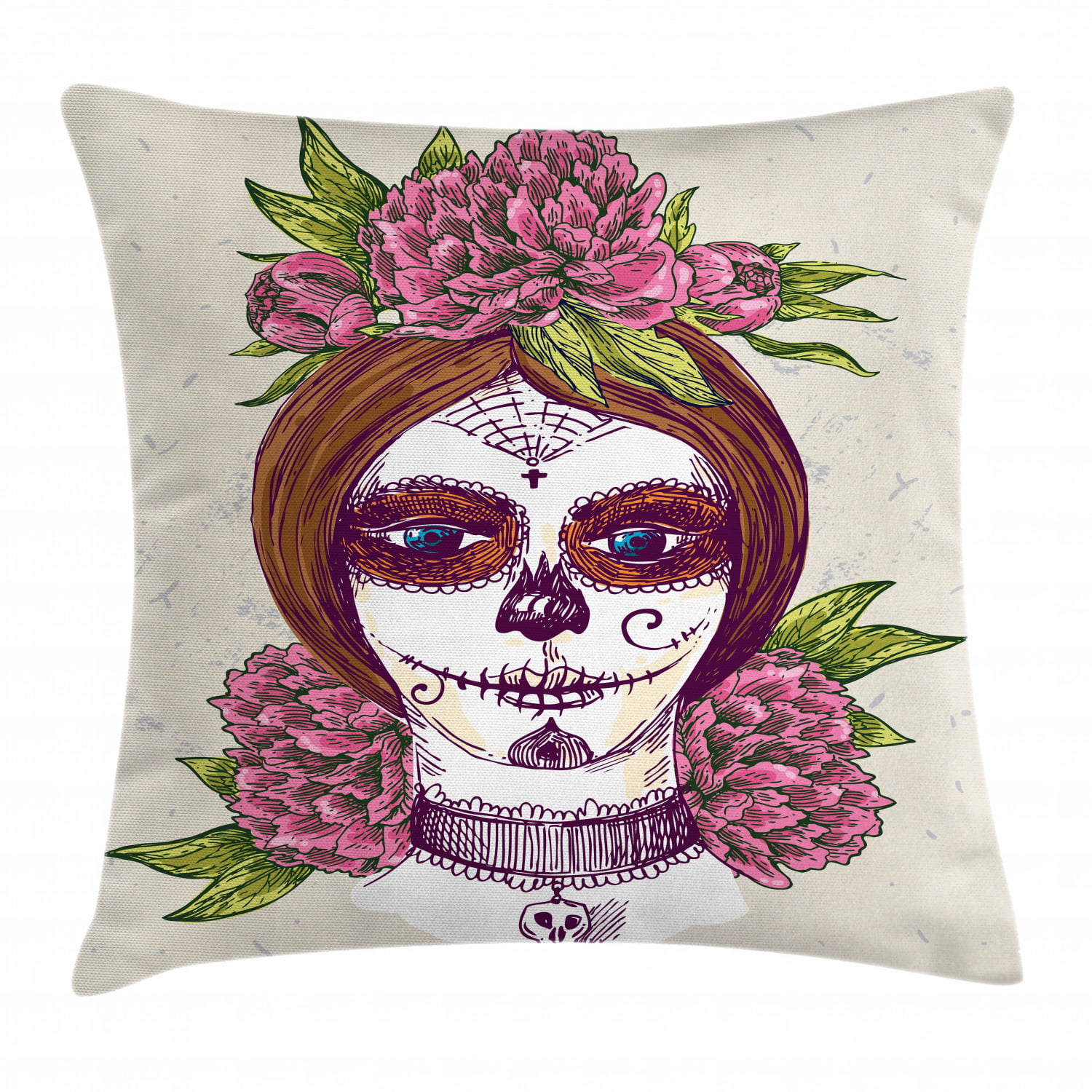 Purple Sugar Skull Girl Cushion Cover Pillow Case Sofa Throw One Piece 