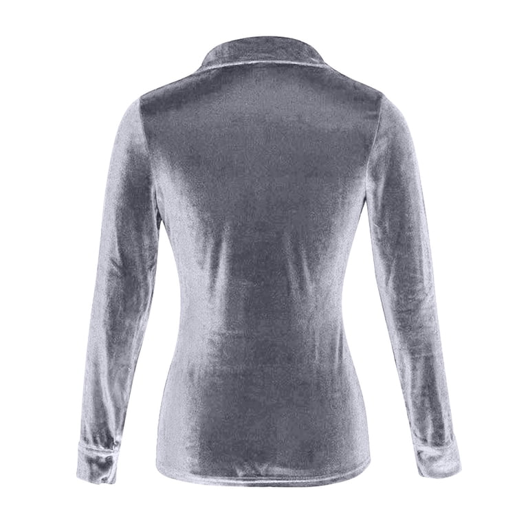 womens silver dress shirts Sanbonepd Mardi Gras Fall Velvet Long Sleeve Carnival Dress Shirts for Women Silver Leisure Work Women's Winter Fashion Button Pocket Casual Shirt Top