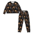 thumbnail image 6 of Renewold Womens Halloween Pajamas Pumpkin Pajama Set Size M Long Sleeve Drawstring Pajamas Black Cat Pajamas Comfy Loungewear Halloween Pjs Nightwear Set 2 Piece, 6 of 7