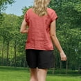 thumbnail image 6 of WRKEKC Summer Tops for Women, Summer T-Shirts for Women, Women's Solid Color 1/4 Sleeve Short Sleeve Linen Loose T-shirt Tops, 6 of 9