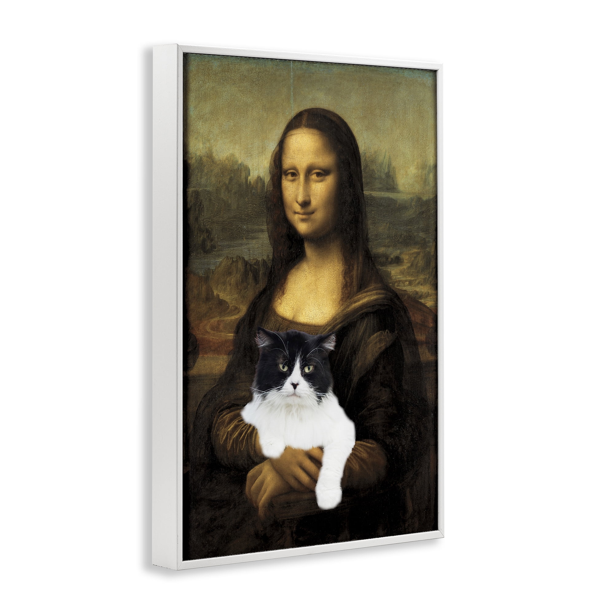 Mona Lisa Cat Lady White Framed Giclee Art, design by Masters Redux