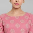 thumbnail image 7 of Janasya Indian Round Neck 3/4 Sleeve Floral Print Pink Cotton Kurta For Women, 7 of 7