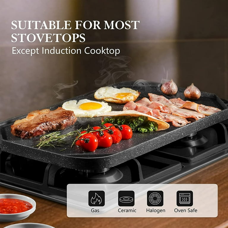 SENSARTE Nonstick Griddle Grill Pan, Pro-Grid Reversible Grill & Griddle  Pan, Two Burner Cast Aluminum Griddle, Portable for Indoor Stovetop or