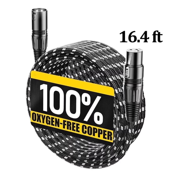 XLR Cables 16.4ft 1 Pack, Nylon Braided XLR Extension Microphone Cable, OFC Shielded Balanced Male to Female Mic Cord for Preamp Recording Mixer Amplifie Speaker Black