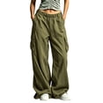 thumbnail image 3 of cocolona Womens Solid Color Casual Loose Cargo Pants Elastic Waist Straight Wide Leg Travel Street Pants with Pockets, 3 of 5