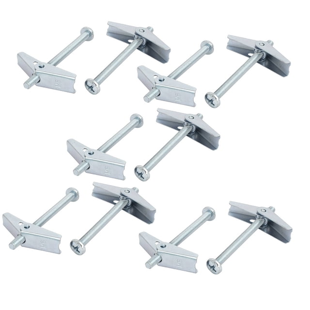 Unique Bargains M6 x 75mm Male Thread Spring Loaded Hollow Wall Round Head Toggle Bolt 10pcs