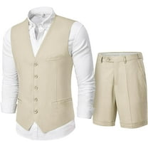 Lycody 2-Piece Men’s Linen Summer Vest Shorts, Slim Fit Lightweight Waistcoat Shorts, Casual Beach Summer Wedding Prom Graduate Homecoming Outfit, Machine Washable