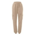 thumbnail image 3 of Women's Casual Solid Pocket Pants High Waist Elastic Band Sweater Pants Drawstring Cargo Pants, 3 of 4