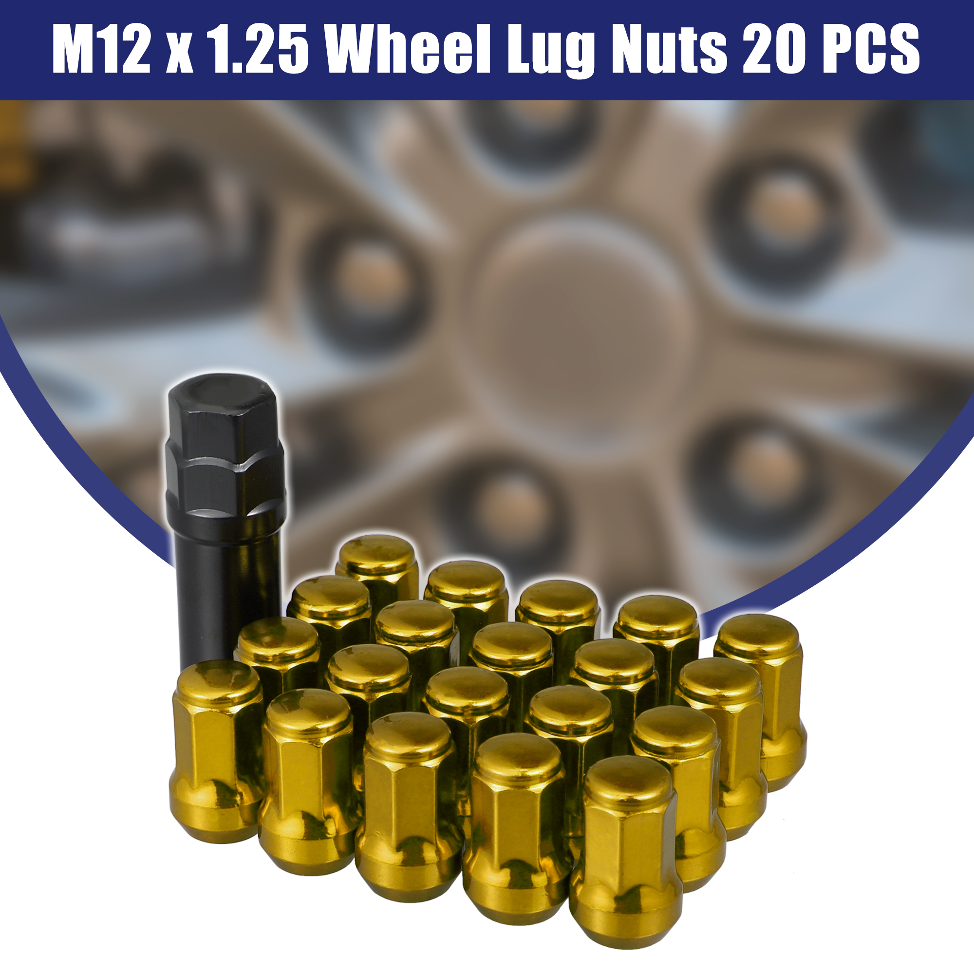 Unique Bargains 20Pcs M12 x 1.25 Car Lug Nuts with Socket Key Gold Tone