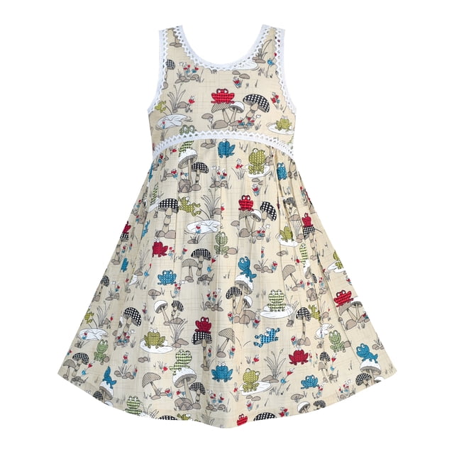 Robe Fille Sans Manches Champignons Frog Coton Décontractée 2 Ans