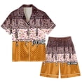 thumbnail image 4 of Yuncity Mens Pajamas 2 Piece Long Sleeve Ice Cream Button Down Shirt With Shorts Set Silk Satin Sleepwear Loungewear Soft Comfortable Breathable Pjs S-Xxxl, 4 of 4