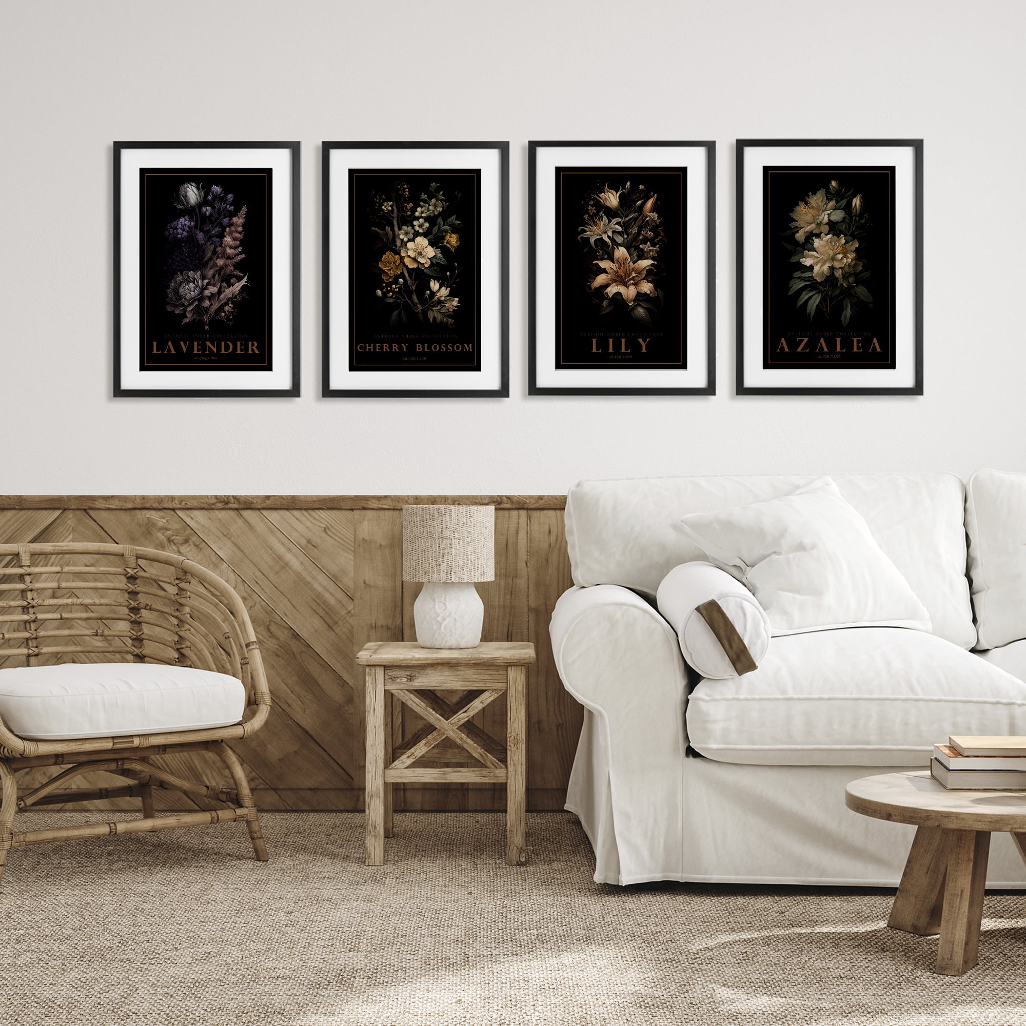 Stupell Industries Antique Varied Botanical Blooms 4 Piece Black Framed Print Under Glass Set, design by Chris Giampietro
