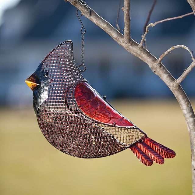Comedero Para Pájaros Al Aire Libre, Comedero Para Pájaros Colgante Cardenal De Metal Con Cesta De Semillas De Malla Metálica, Comederos Para Pájaros De Metal Para Arte De Jardín Minnieouse PT002263-00