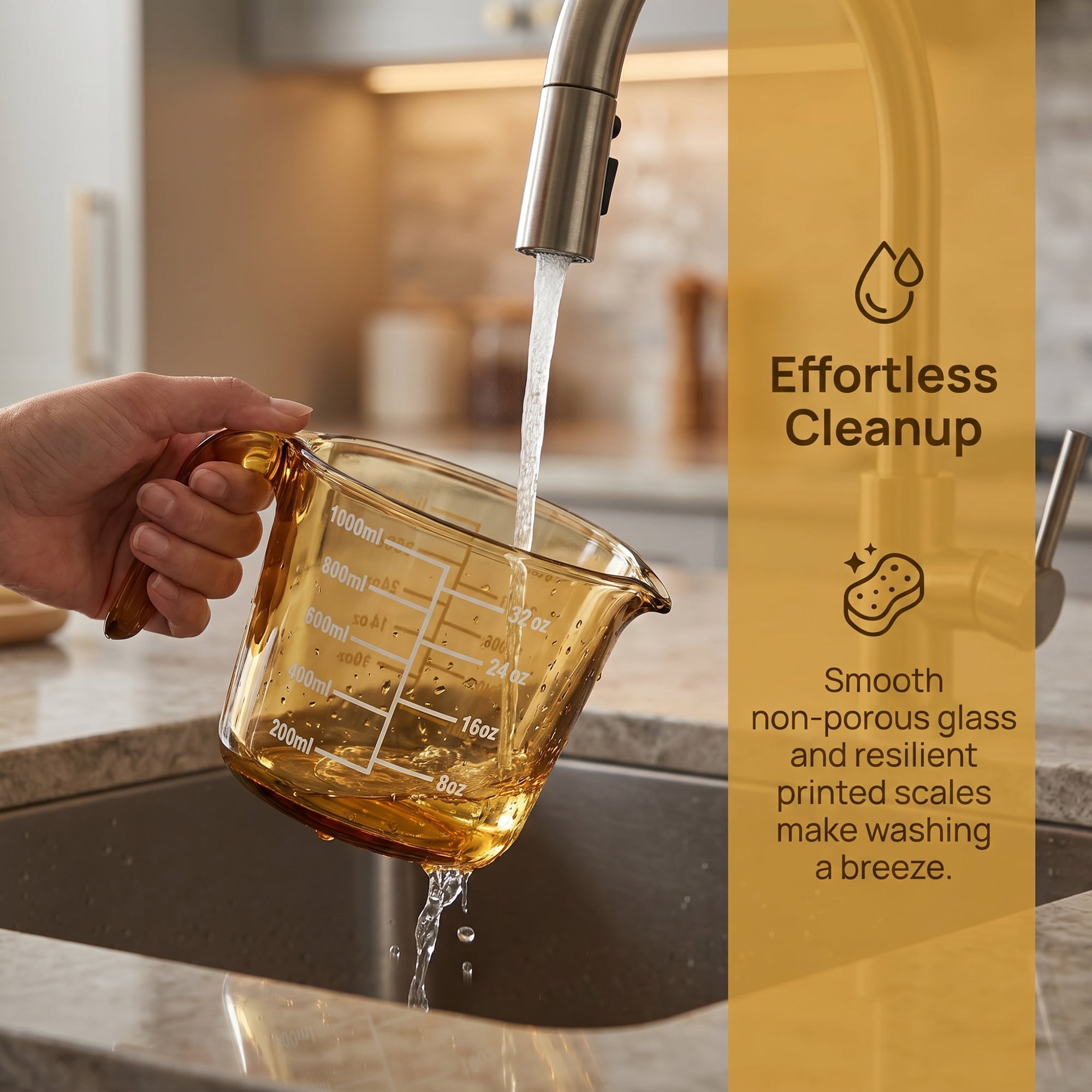 Unique Bargains Glass Measuring Cup for Kitchen Cooking Yellow 1000ml 2Pcs