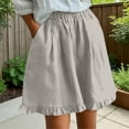 thumbnail image 2 of Bxsruta Women's Cotton Linen A Line Short Skirt with Pockets Elastic Waist Ruffle Hem Casual, 2 of 8