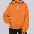 thumbnail image 2 of Ecqkame Women's Fashion Sweatshirts Solid Color Trendy Quarter Zipper Pullover Sweatshirt Lightweight Comfortable Hoodies Orange XL, 2 of 5