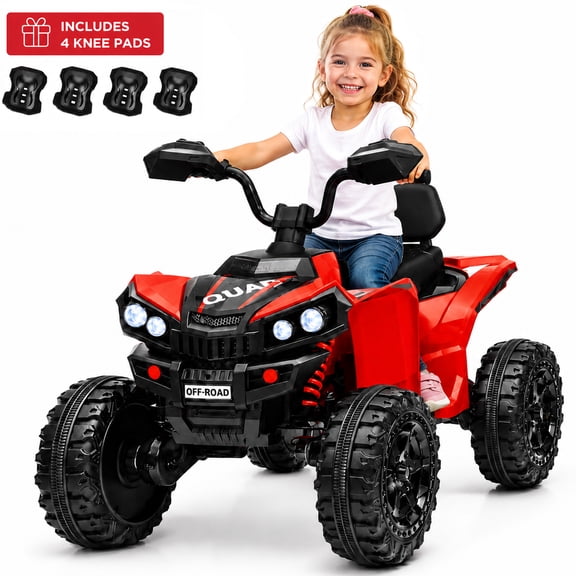 Sunnyfree 24V Ride on Toys ATV,4WD Power Car Wheels with 4x200W Motor, 4 Wheeler Quad Car with Spring Suspension, Bluetooth Music, LED Lights, Red