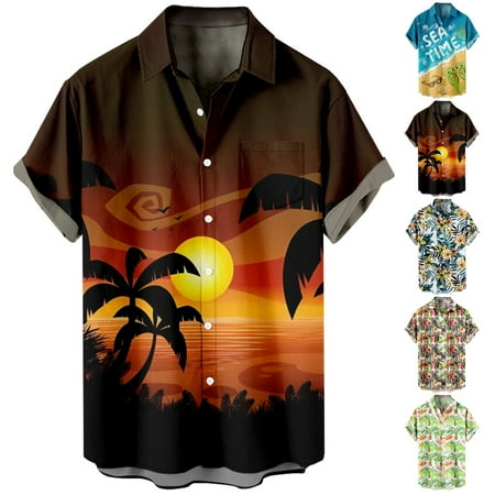

Mens Beach Tops Mens Casual Short Sleeve Button Up Hawaiian Shirts