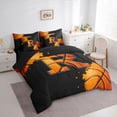 thumbnail image 2 of Castle Fairy Abstract Basketball Print Queen Bedding 7pcs, Sport Theme Letter R Bedding Comforter Set Queen, Black Orange,Black Reversible, 2 of 7