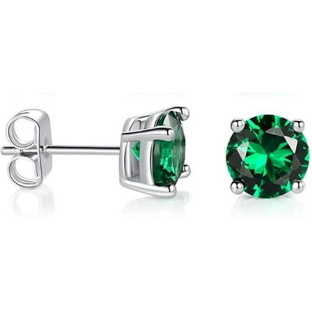 1 ct Emerald Round Cut Basket Set Stud Earrings in Sterling Silver