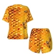 thumbnail image 6 of "Wukai Bees on Hive Honeycomb Women's Pajama Set - Short-Sleeve Top and Shorts with Elastic Waistband and Pockets for Loungewear, Yoga, and Casual Wear-Large, 6 of 8