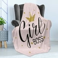 thumbnail image 4 of Girl Boss Soft Flannel Fleece Throw Blanket, Dots Crown and Calligraphy Feminist Slogan Graphic, Cozy Plush for Indoor and Outdoor Use, 60" x 80", Rose Dark Yellow, by Ambesonne, 4 of 5